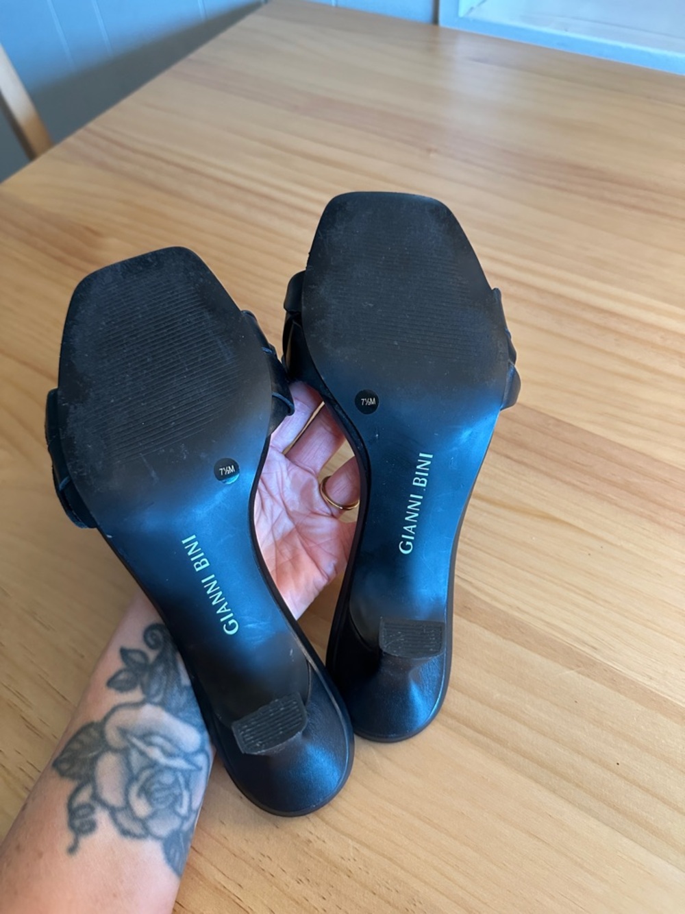 Gianni Bini Black Braided Leather Mule Heels - Picture 3 of 3